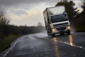 A truck transporting goods along the A1 motorway, England UK.