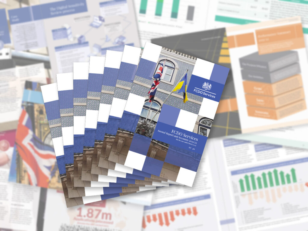 Stack of FCDO Services Annual Report and Accounts